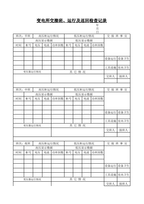 变电所交接班、运行及巡回检查记录