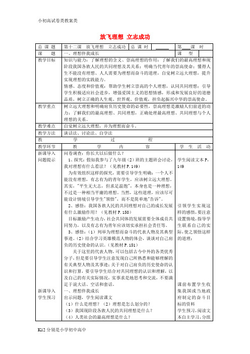 【配套K12】九年级政治全册 12.1 理想伴我成长教案 苏教版