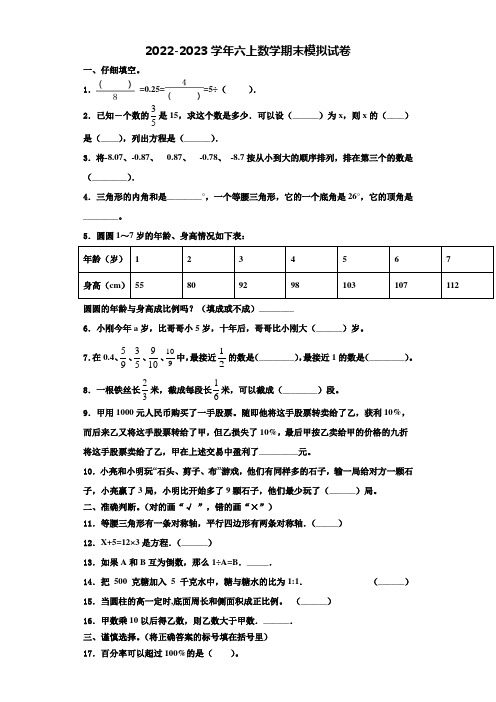 鹤壁市2022-2023学年数学六上期末学业质量监测试题含解析