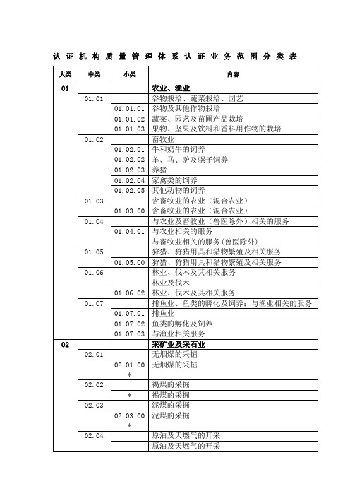 ISO注册审核员专业划分小类