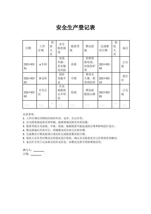 安全生产登记表