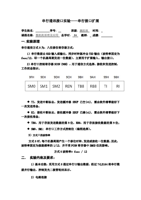 单片机串行通讯接口实验报告(附程序)