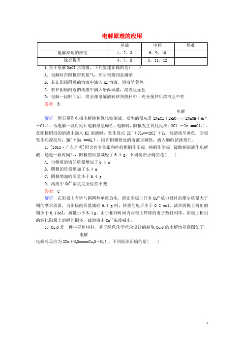 金牌教程2017版高中化学第四章电化学基础第三节电解池(第2课时)电解原理的应用课堂达标练新人教版选修4