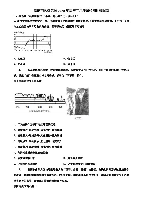 盘锦市达标名校2020年高考二月质量检测地理试题含解析