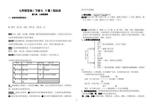 北师大七下生物(8、9章)知识点