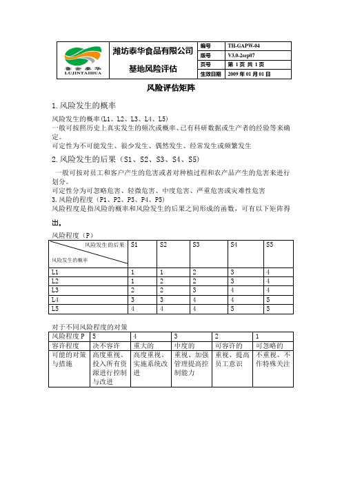 风险评估矩阵