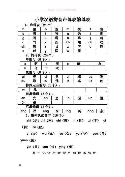 小学汉语拼音声母表、韵母表和整体认读表