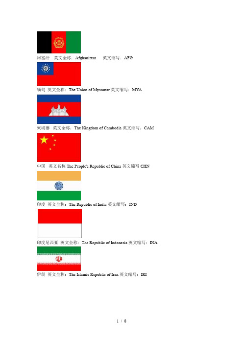 世界各国国旗英文名及其缩写