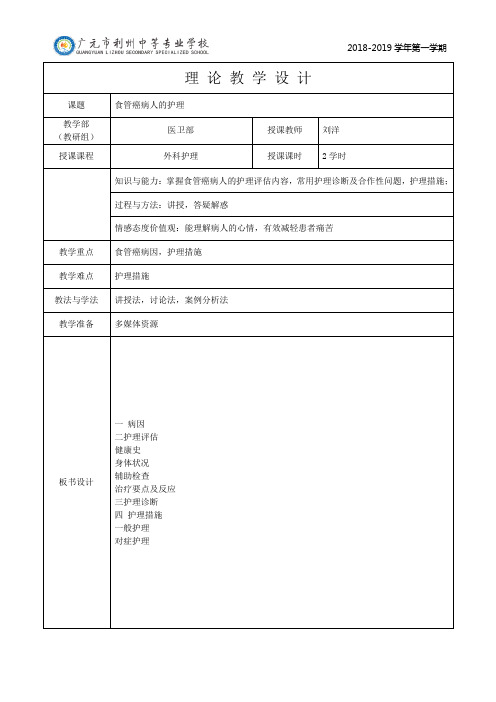 食管癌护理教案