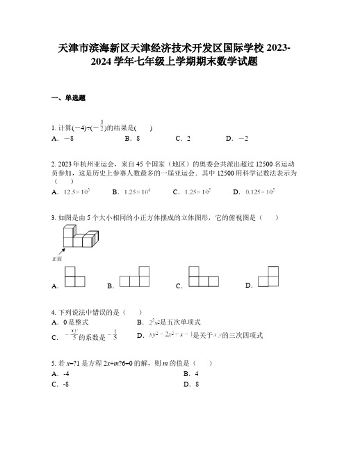 天津市滨海新区天津经济技术开发区国际学校2023-2024学年七年级上学期期末数学试题