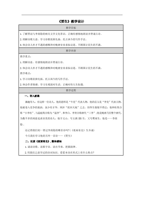 第六单元课外古诗词诵读《贾生》教学设计-2023-2024学年统编版语文七年级下册