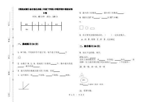 【精选试题】综合强化训练二年级下学期小学数学期中模拟试卷D卷