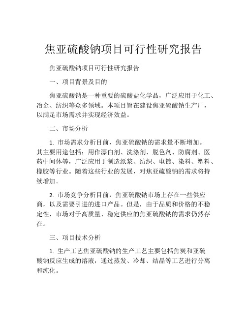 焦亚硫酸钠项目可行性研究报告