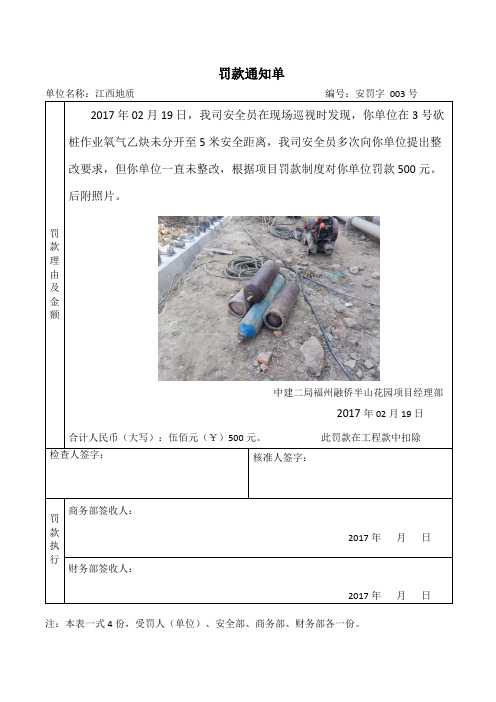 某房地产项目-罚款通知单(模板)