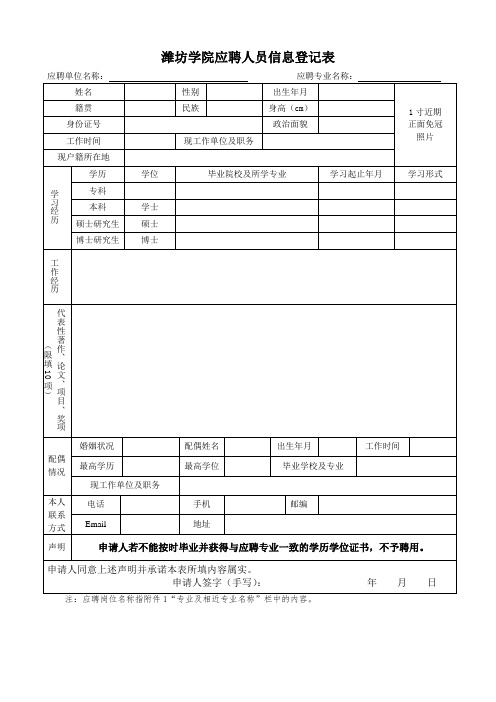 山东科技大学岗位应聘登记表