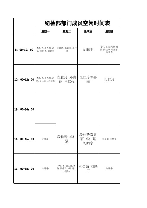 学生会空闲时间值班表模板