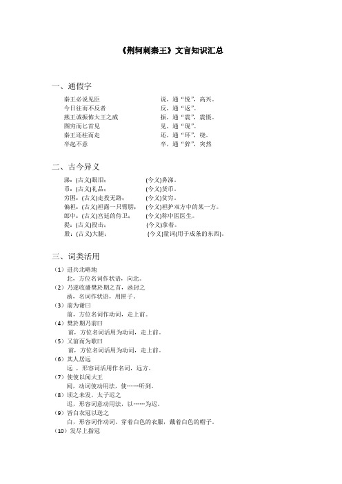 荆轲刺秦王文言知识汇总