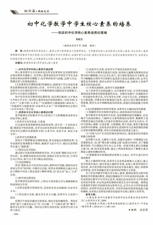 初中化学教学中学生核心素养的培养——浅谈初中化学核心素养培养的策略