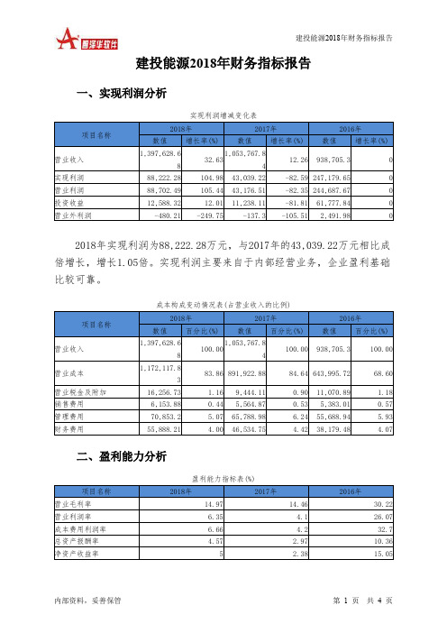 建投能源2018年财务指标报告-智泽华