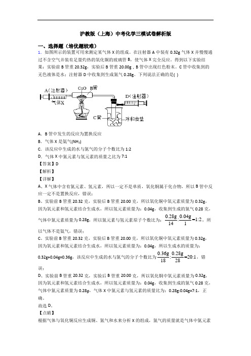 沪教版(上海)中考化学三模试卷解析版