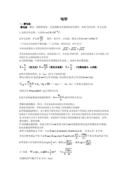 物理高考一轮复习必备知识点(电学)