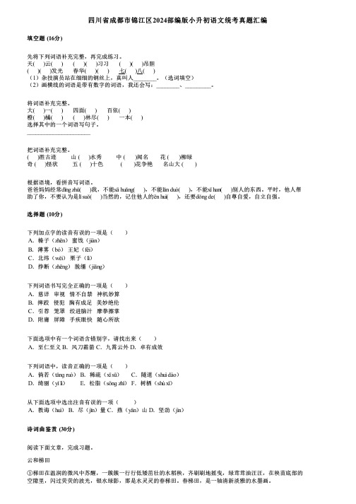 四川省成都市锦江区2024部编版小升初语文统考真题汇编