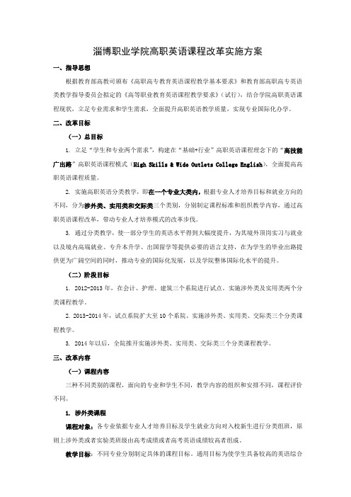 淄博职业学院高职英语课程改革实施方案