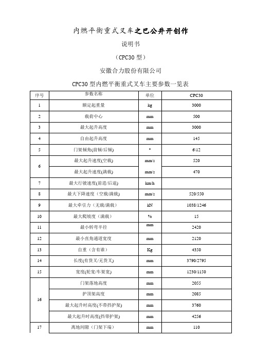 CPCD30内燃叉车平衡重式叉车说明书