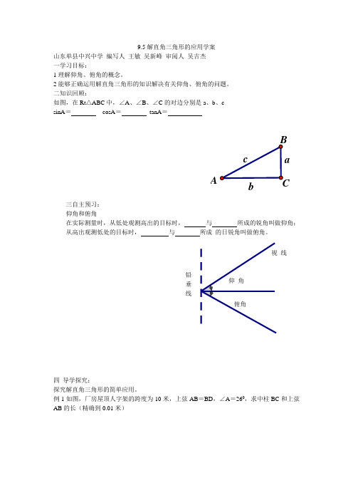 9.5解直角三角形的应用学案1