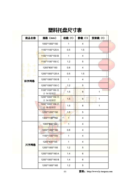 塑料托盘尺寸