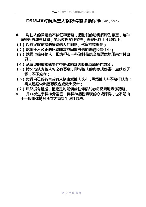 偏执型人格障碍的诊断标准(APA-2000)