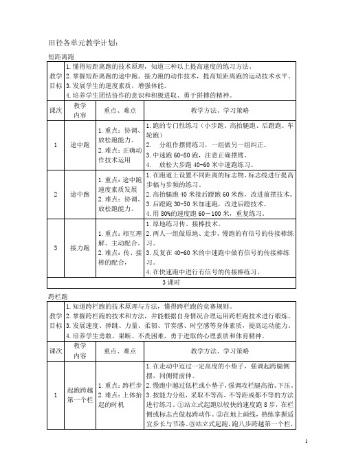 田径各单元教学计划