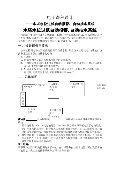 水塔水位过低自动报警、自动抽水系统