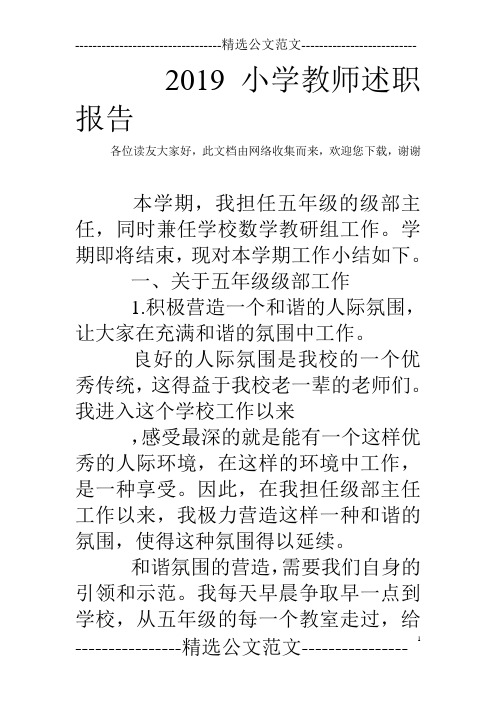 2019小学教师述职报告_0