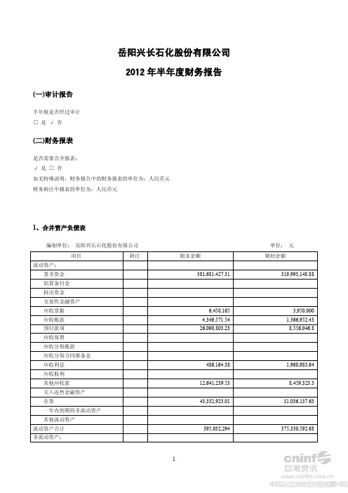 岳阳兴长石化股份有限公司2012年半财务报告.pdf