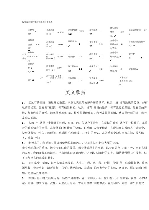 投资成本控制费用计算基础数据表