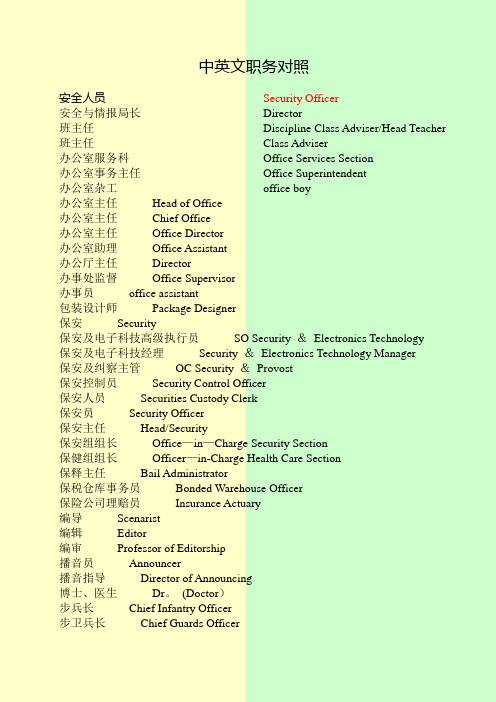 中英文职务对照