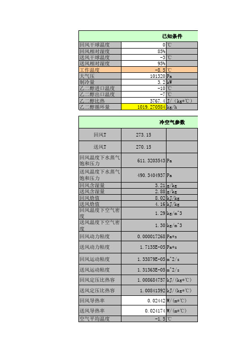 冷风机设计计算(乙二醇)