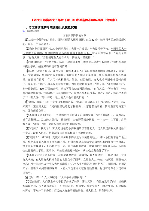 【语文】部编语文五年级下册 18 威尼斯的小艇练习题(含答案)