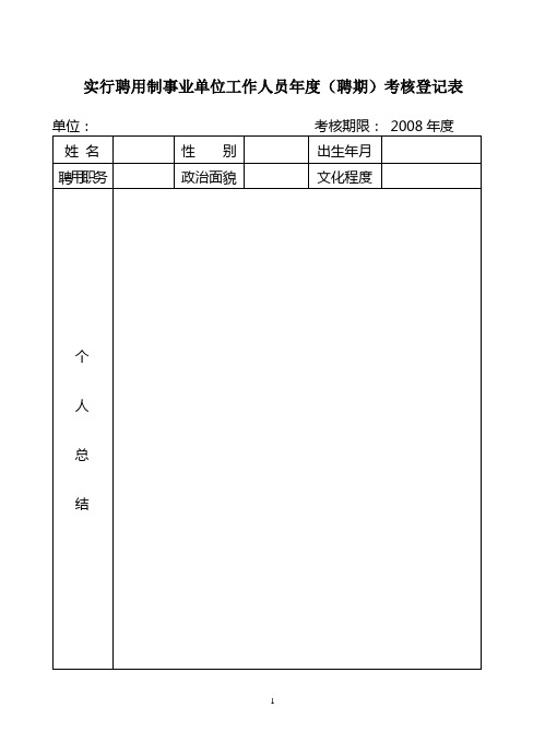 实行聘用制事业单位工作人员年度(聘期)考核登记表