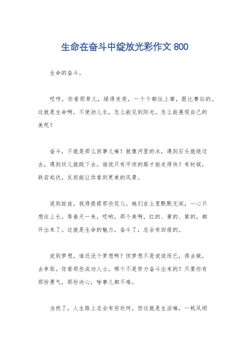 生命在奋斗中绽放光彩作文800