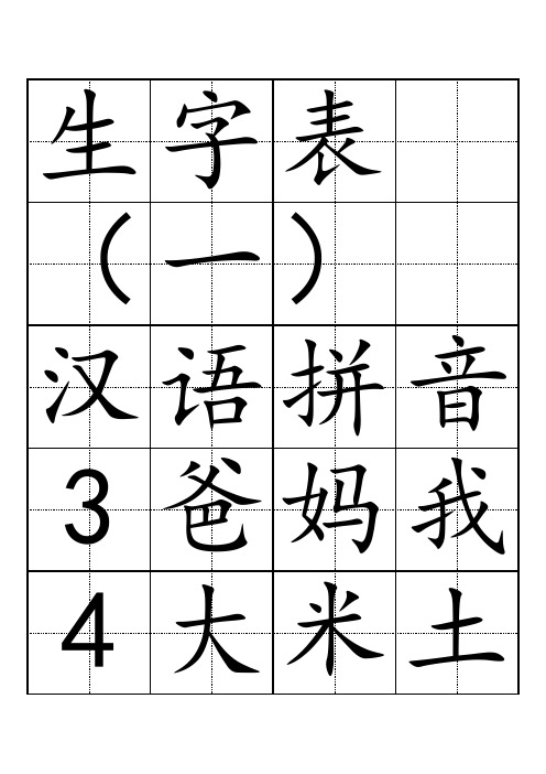 人教一年级上册会认、会写的字(带田字格)全