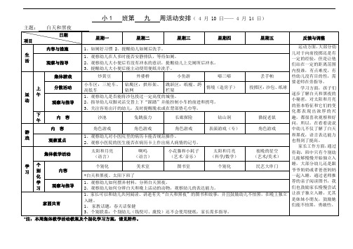 幼儿园小班周计划1：白天和黑夜1