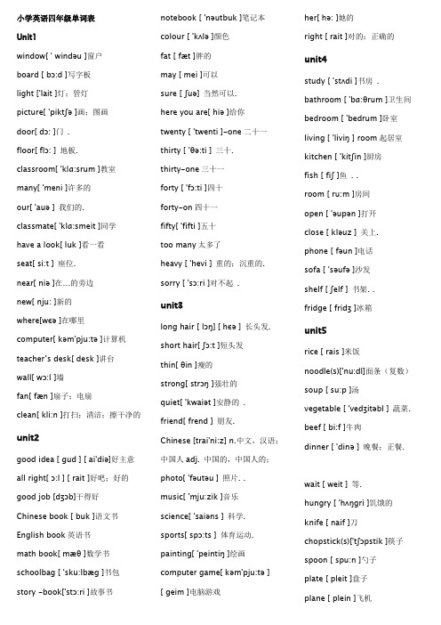 小学英语四年级单词(带音标)