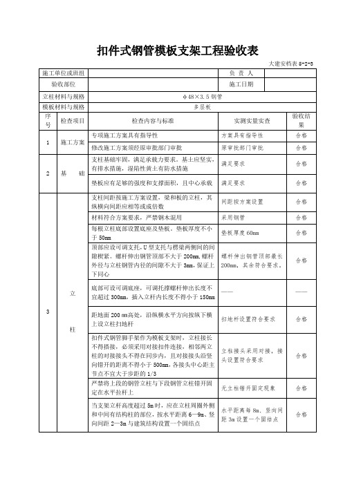 扣件式模板支架验收表