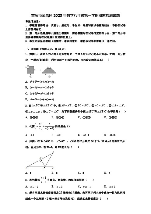 重庆市荣昌区2023年数学八年级第一学期期末检测试题【含解析】