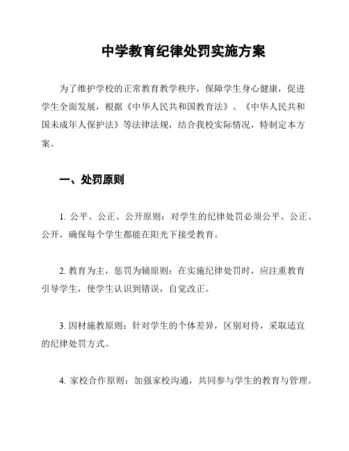 中学教育纪律处罚实施方案