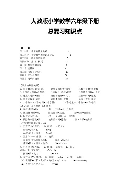 人教版小学数学六年级下册总复习知识点