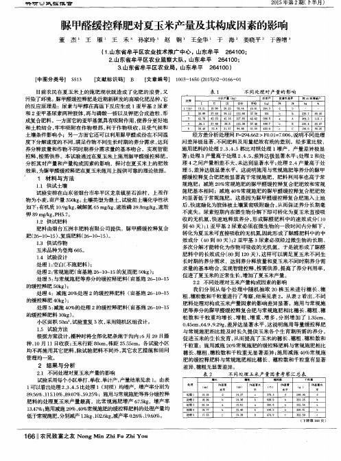 脲甲醛缓控释肥对夏玉米产量及其构成因素的影响