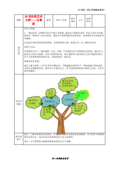 人美小学美术五年级下册2课20世纪的艺术大师——马蒂斯教案